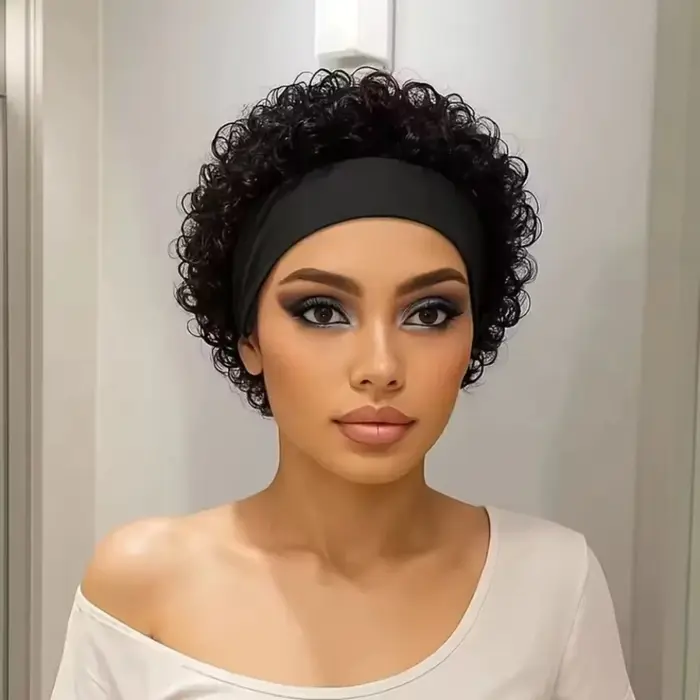 Perruque bandeau Water Wave en cheveux humains, coupe Bob bouclé pour femmes, perruque Pixie en chev