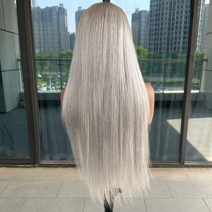 Perruques en cheveux humains gris argenté 13x6 avec dentelle frontale, perruques frontales HD grises