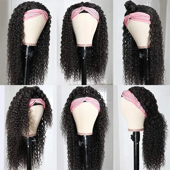 Perruques bandeau bouclées crépues en cheveux humains