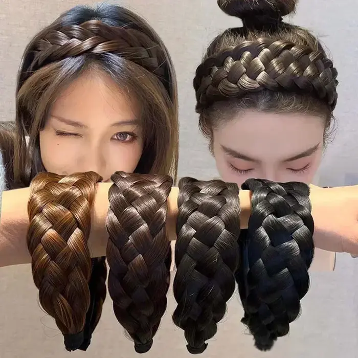 Twist perruque bandeaux pour femmes larges tresses en arête de poisson