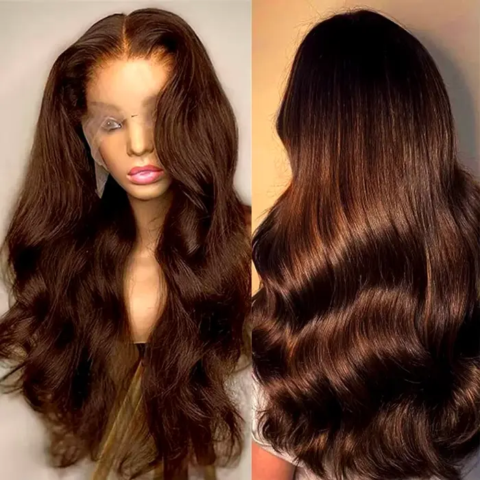 Perruque Lace Front Wig Body Wave Naturelle, Cheveux Humains, Brun Chocolat, 13x6, HD, Densité 250,