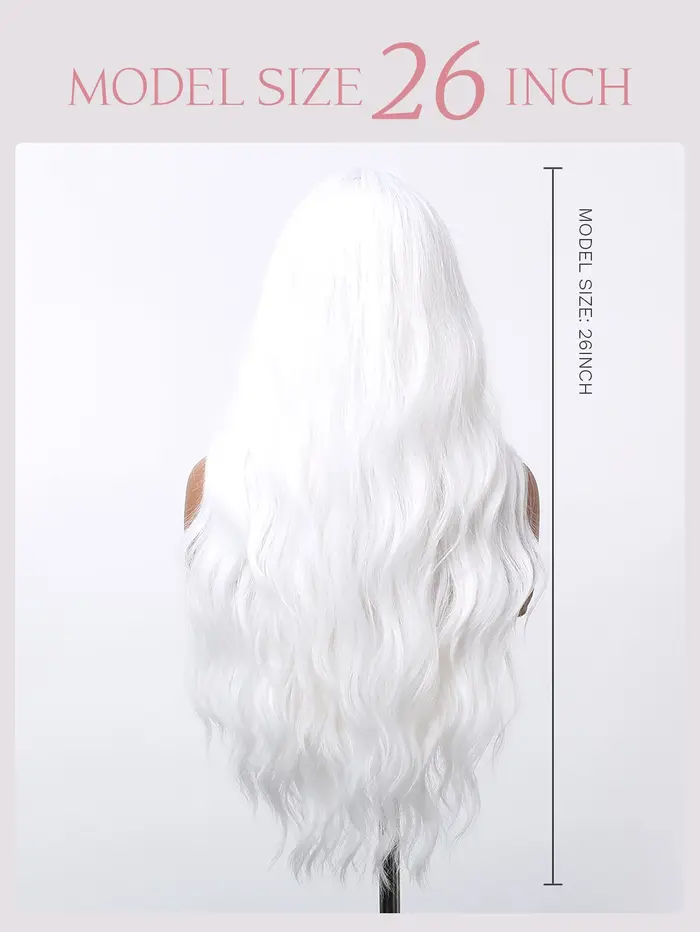 Perruque synthétique longue bouclée ondulée blanche argentée
