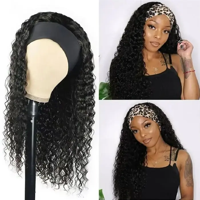 Perruque bandeau Deep Wave en cheveux humains, densité 200%, pour femmes, entièrement fabriquée à la