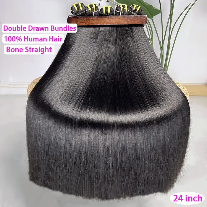 Tissage en lot naturel lisse avec Double trame, Extensions de cheveux vierges crus non traités, Supe