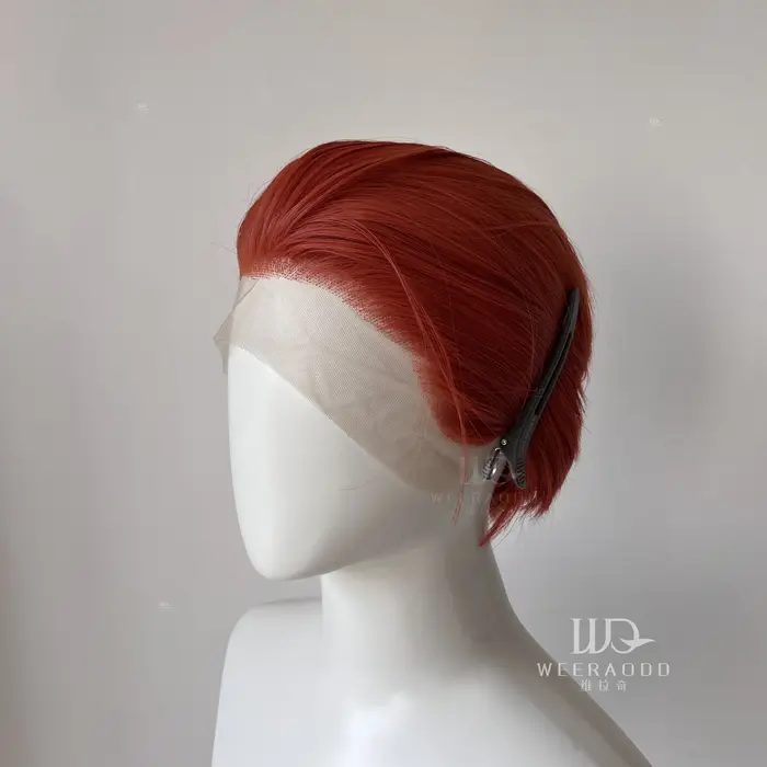 Perruque Lace Front Wig synthétique courte Orange rouge pour hommes