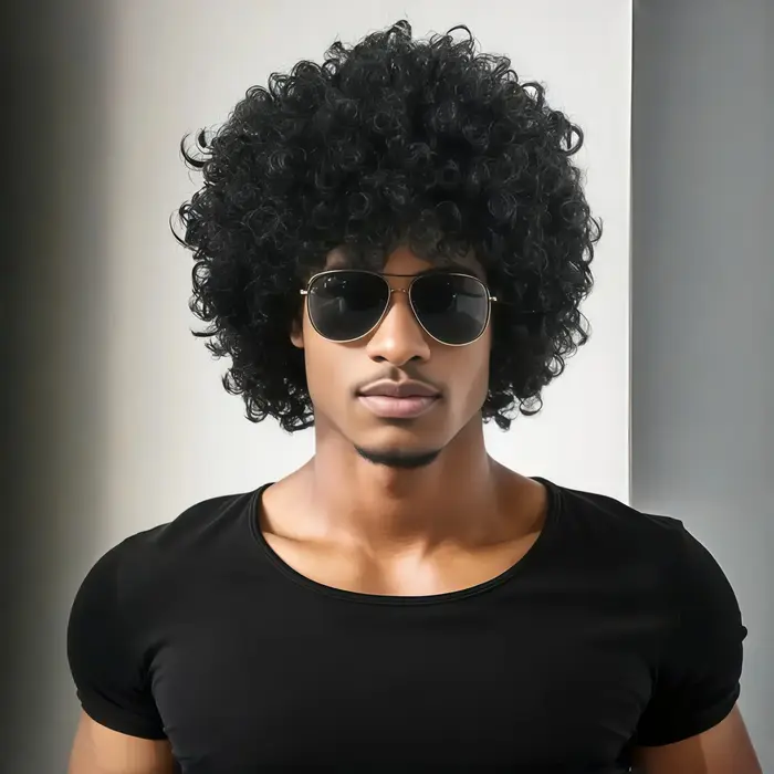 Perruque courte bouclée noire de style africain, adaptée aux hommes, costume de jeu de rôle, matéria