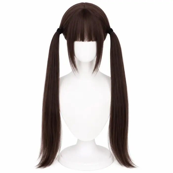 Perruque double queue de cheval longue et droite style High Tie Lolita Shao Luo JK pour filles, perr