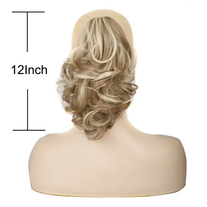 Queue de cheval bouclée courte ondulée synthétique pour femme, extension de cheveux, pince à griffe,