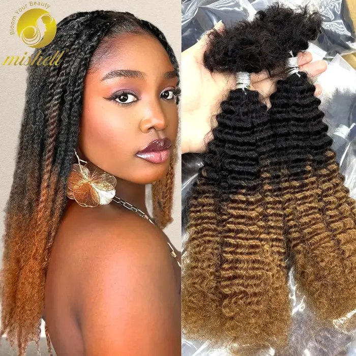 1BT30 # Extensions de cheveux humains bouclés afro ombrés en vrac sans trame