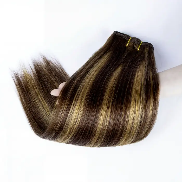 Extensions de cheveux à clipser, cheveux humains vierges, extensions brésiliennes à clipser, lisses, couleur blonde pour femmes, 16-26 pouces