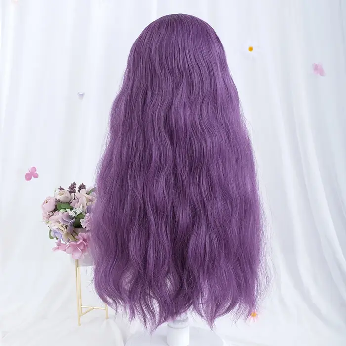Perruque Synthétique Longue Ondulée avec Frange pour Femme