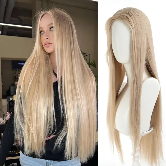 Cheveux longs et raides en lin ultraviolet synthétique avec THES