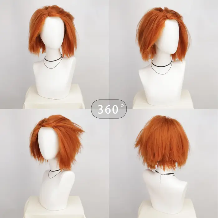 Perruque Yaki courte Orange marron Chucky Halloween Cosplay pour hommes de mal tueur