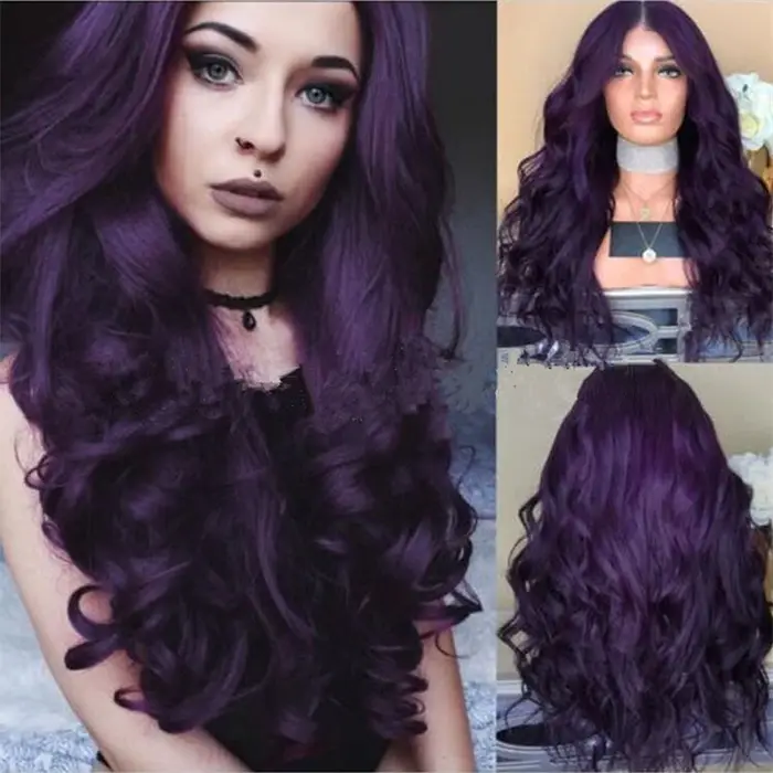 Perruques synthétiques violettes ondulées, perruque de Cosplay longue colorée pour femmes, perruque 
