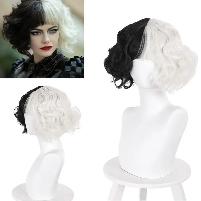 HAIRChain Y-Perruque Synthétique Courbure Noire et Blanche pour Femme