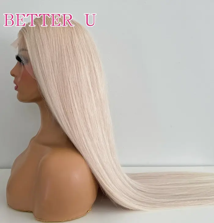 Perruque Lace Closure Wig naturelle HD sans colle, cheveux lisses, blond blanc, platine, suisse, pre