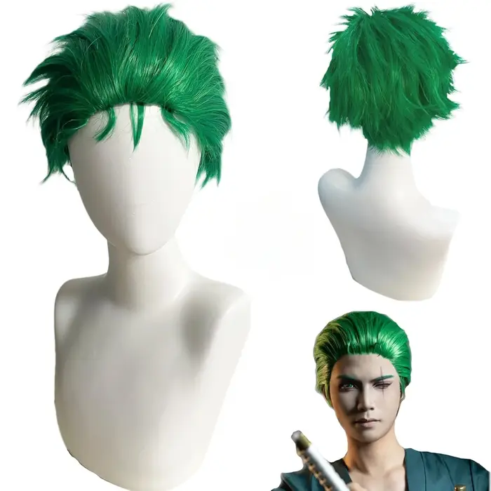 Perruque courte hérissée verte perruque superposée pour hommes pour Anime Cospaly Costume perruque s
