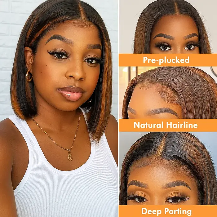 Perruques Lace Frontal 13x4 en cheveux humains lisses et soyeux, colorées avec des mèches 200% de vo