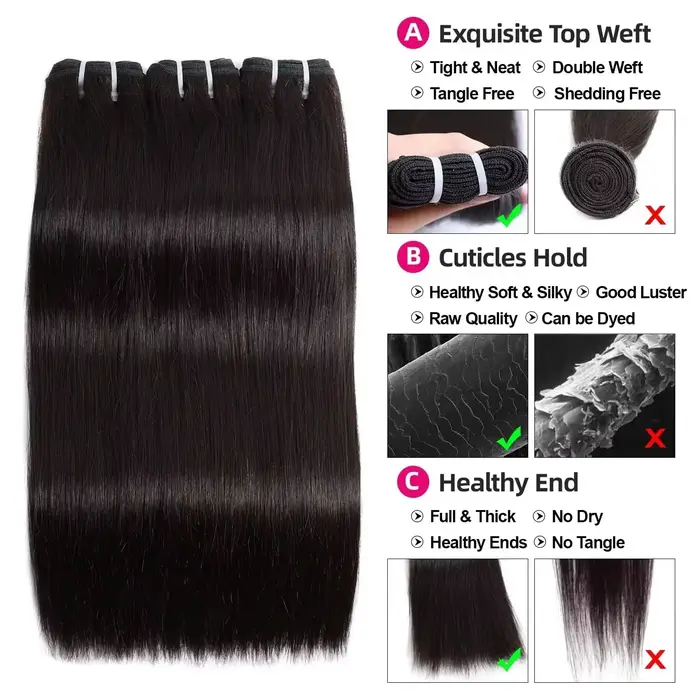 Faisceaux De Cheveux Humains 18 20 22 Pouces Tissage
