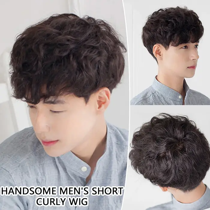 Perruque synthétique courte bouclée pour hommes