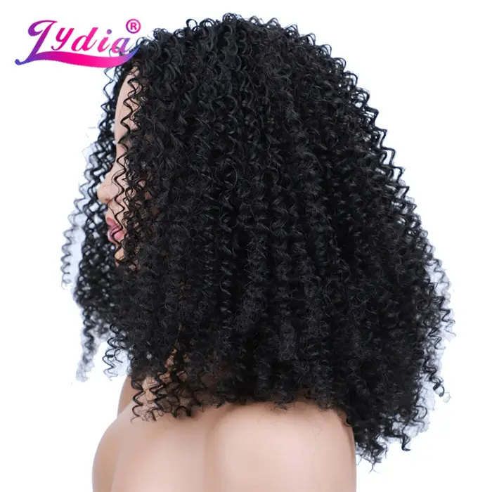 Lydia Afro Crépus Bouclés U Partie 1B # Perruque de cheveux de couleur noire