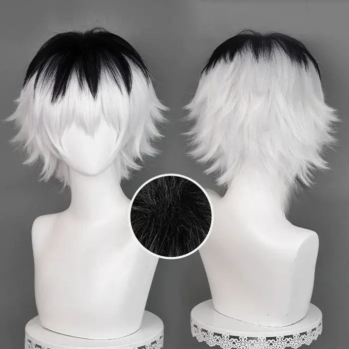 Perruque de Cosplay Anime Sasaki Haise, 30cm, cheveux courts argentés, blancs et noirs pour hommes, 