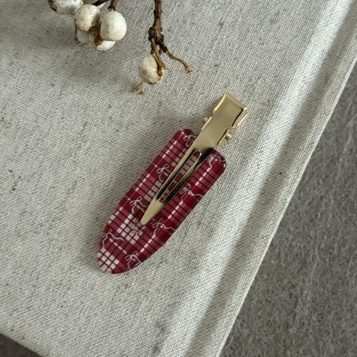 Pince à cheveux à carreaux avec nœud bordeaux, acide acétique, Clip cosmétique sans trace, frange de