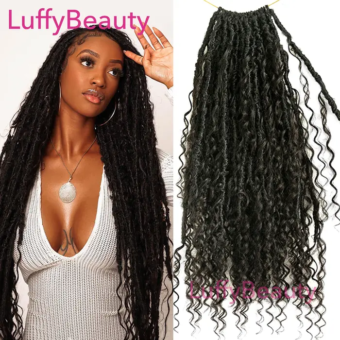 Crochet Boho Locs pré-bouclés avec boucles de cheveux humains tresses de déesse bouclés Double dessi