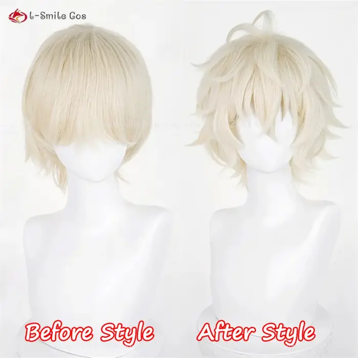 Perruque de Cosplay Synthétique Courte et Blond Clair de 30cm avec Bonnet