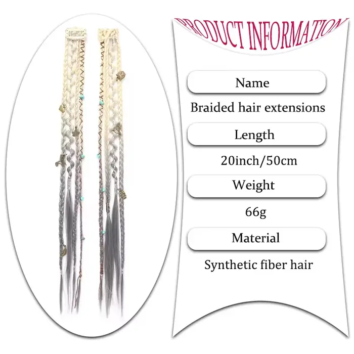 Perruque avec 4 petites tresses et extensions de cheveux pour femmes
