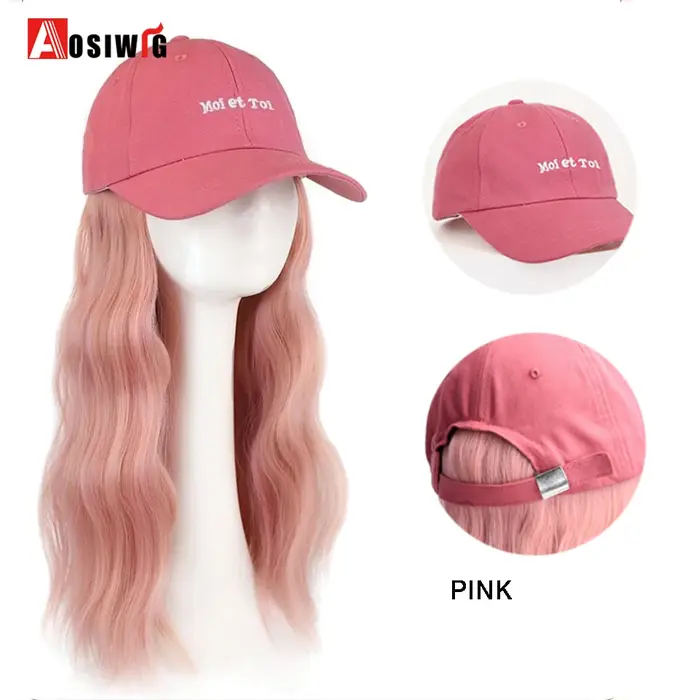 Perruque synthétique longue ondulée, casquette blanche de Baseball avec Extensions de cheveux, perru