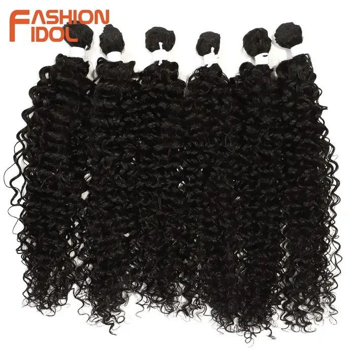 Extensions de cheveux afro bouclés crépus FASHION IDOL, 14-18 pouces, 6 pièces, mèches synthétiques, tissage, ombré brun, cheveux artificiels