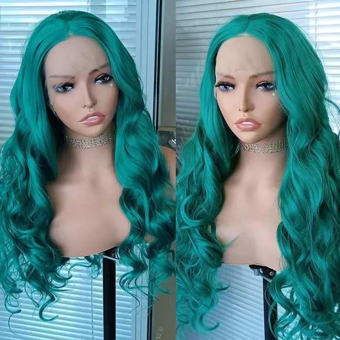 Perruque Lace Front Wig synthétique vert foncé 13x4