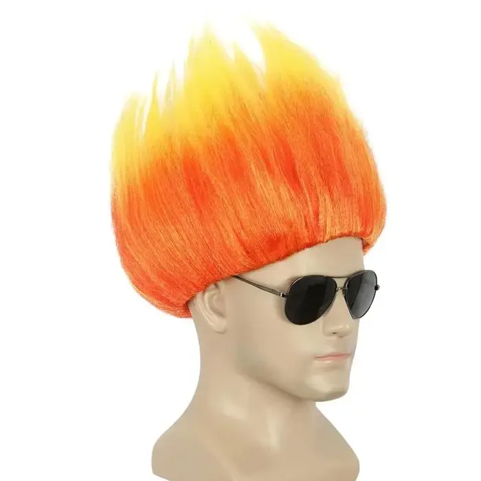 Perruque orange vif effet flamme