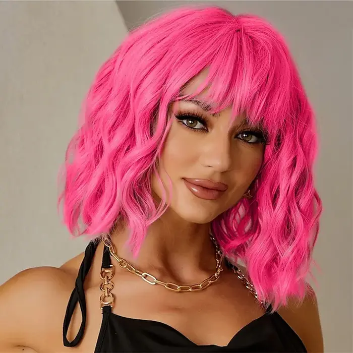 HAIRJOY cheveux synthétiques femmes rose BOB perruques courte bouclée résistant à la chaleur perruqu