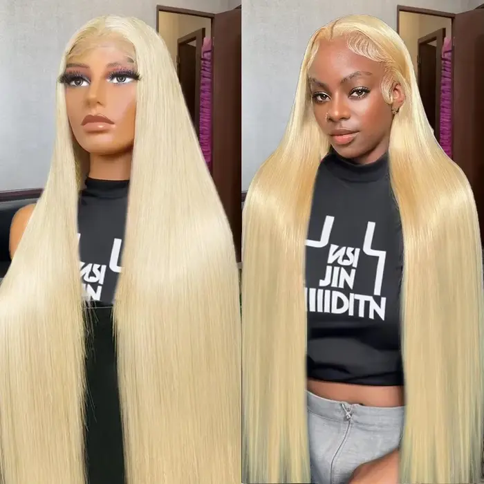 Perruque Lace Front Wig sans colle naturelle, cheveux lisses, blond 613, 13x4 HD, 30 pouces, 613