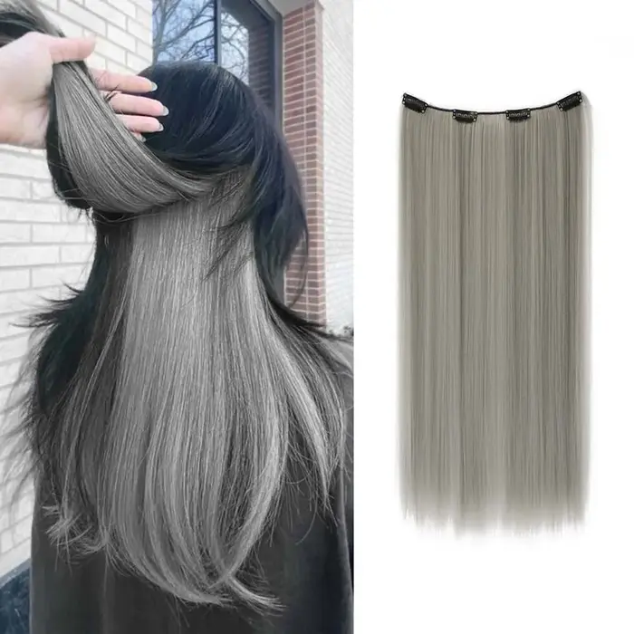 Extensions de cheveux synthétiques colorées longues et droites de 22 pouces, clips invisibles, résis