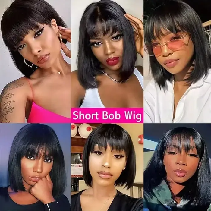 3X1 Middle Part Lace Wig Bob Wigs Full Machine Made Bone Straight Human Hair Wigs With Bangs Short B