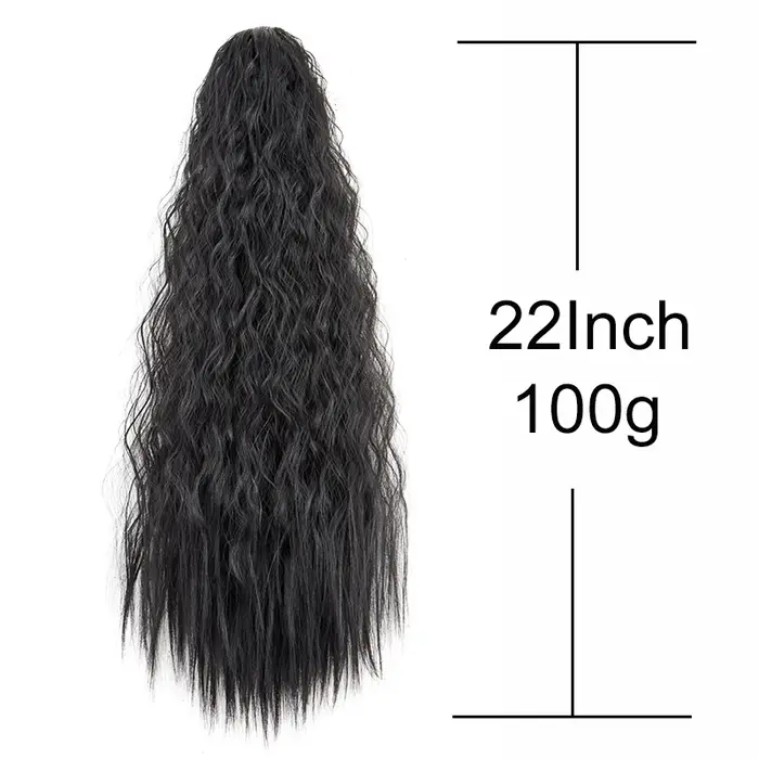 22 pouces synthétique longue crépus bouclés queue de cheval Extension de cheveux cordon enveloppé pince dans