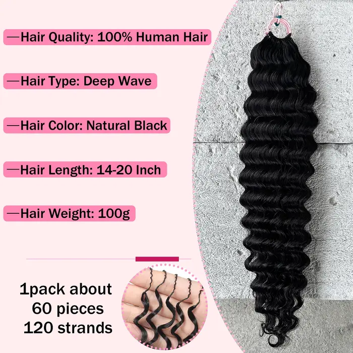 Extensions de cheveux au Crochet de vague profonde crépus bouclés Crochet cheveux humains sans noeud pré-séparés Extensions de cheveux de plumes au Crochet