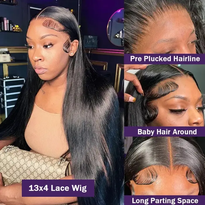 Perruque Lace Frontal Wig 360 transparente, cheveux naturels lisses, 4x4, 13x4, 13x6, 30 32 34 pouce