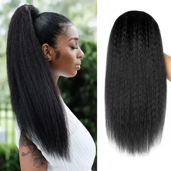 Perruque synthétique Yaki Kinky Straight de 22/28/30 pouces, prête à porter, sans colle, pré-épilée