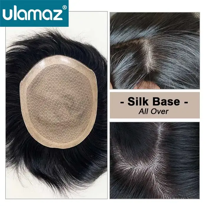 Base en soie partout pour hommes perruque sans noeud Realsitc toupet perruque hommes postiche nature