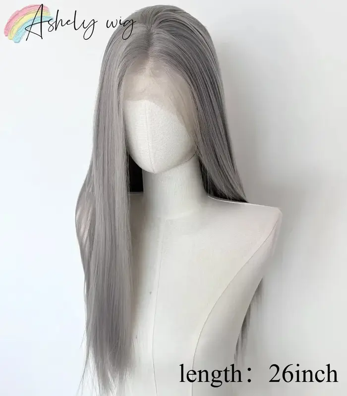 Perruque Lace Front Wig synthétique lisse grise 26 pouces