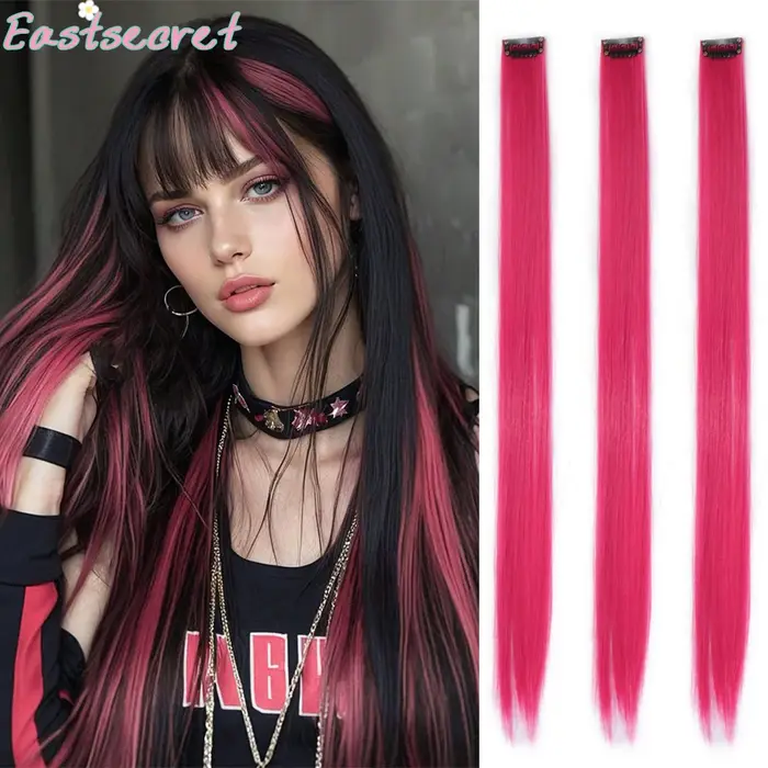 Extensions de cheveux synthétiques longues et lisses à clips