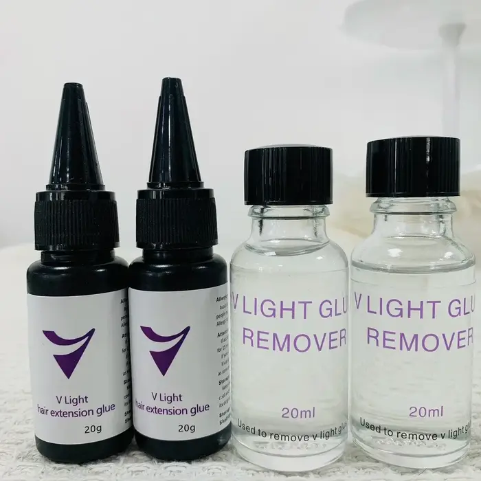 Colle d'extension de cheveux à lumière UV avec dissolvant 20g dissolvant de lumière UV 20ml V colle d'extension de cheveux légère pour extension de cheveux itip rapide