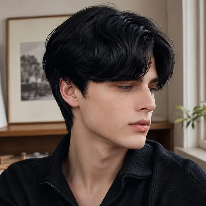Perruque pour homme noire de 8 pouces en matière synthétique