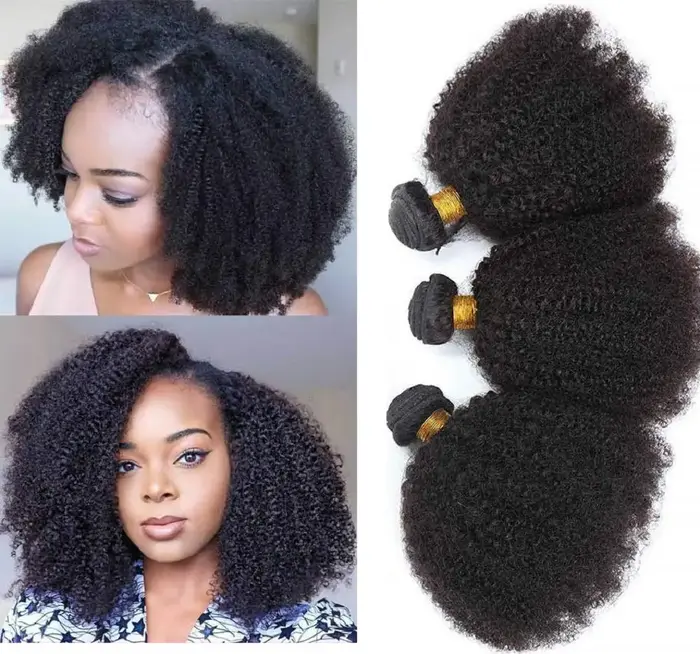 Afro crépus bouclés paquets mongol 1/3 Afro crépus cheveux humains paquets affaire 8-26 "Extensions de cheveux bouclés armure de cheveux humains pour les femmes