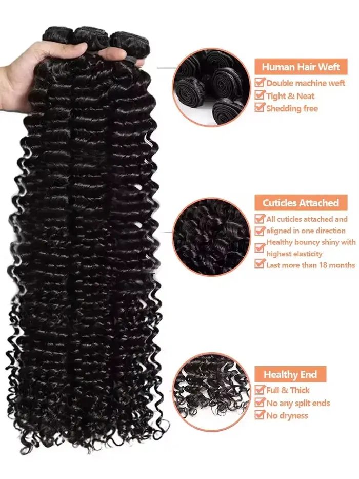 Lot de Cheveux Humains Bouclés Crépus Mongols Remy, 3/4 Paquets, Boucles Jerry, 30 Pouces, Extension