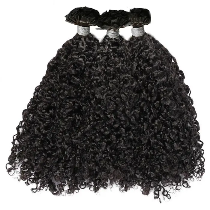 Extensions de cheveux humains bouclés à pointe plate